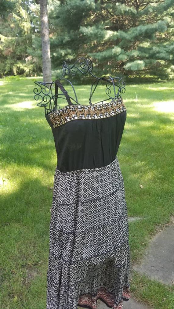 Black and Cream Beaded Tribal Cowgirl Boho Gypsy Dress