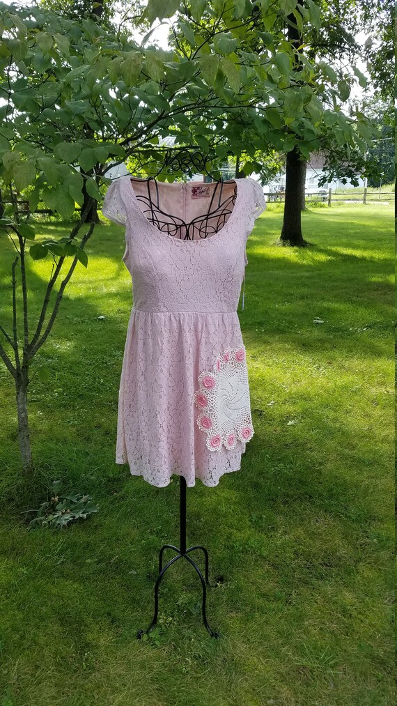 Pink Blush Cotton Lace Cowgirl Boho Gypsy Dress, Valentine Sweetheart Dress, Cute Valentine's Day Outfit