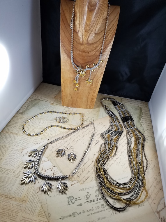 Gold and Silver Bohemian Beaded Necklaces Jewelry Set #B50;  Boho Necklaces Set; Beaded and Chain Jewelry Lot