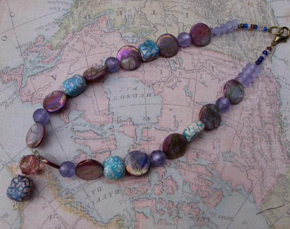 Purple Mother of Pearl Coins with Pink and Blue Lace Agate for Gypsy, Boho, Hippie, or Chic Lady