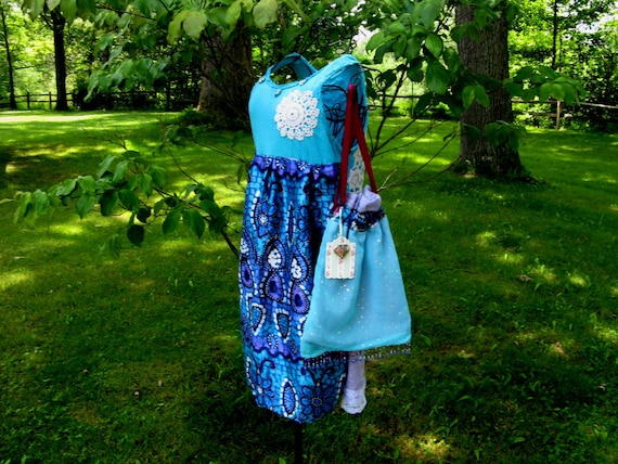 Art to Wear Gypsy Fairy Boho Romantic Upcycled Dress or Tunic with Matching Bag