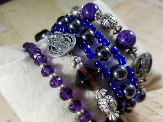 Purple Beaded Vintage Bracelets Lot #B79; Costume… - image 5