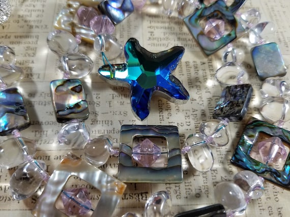 Crystal Starfish Glass Beaded Pendant Necklace with Abalone and Crystal Beads