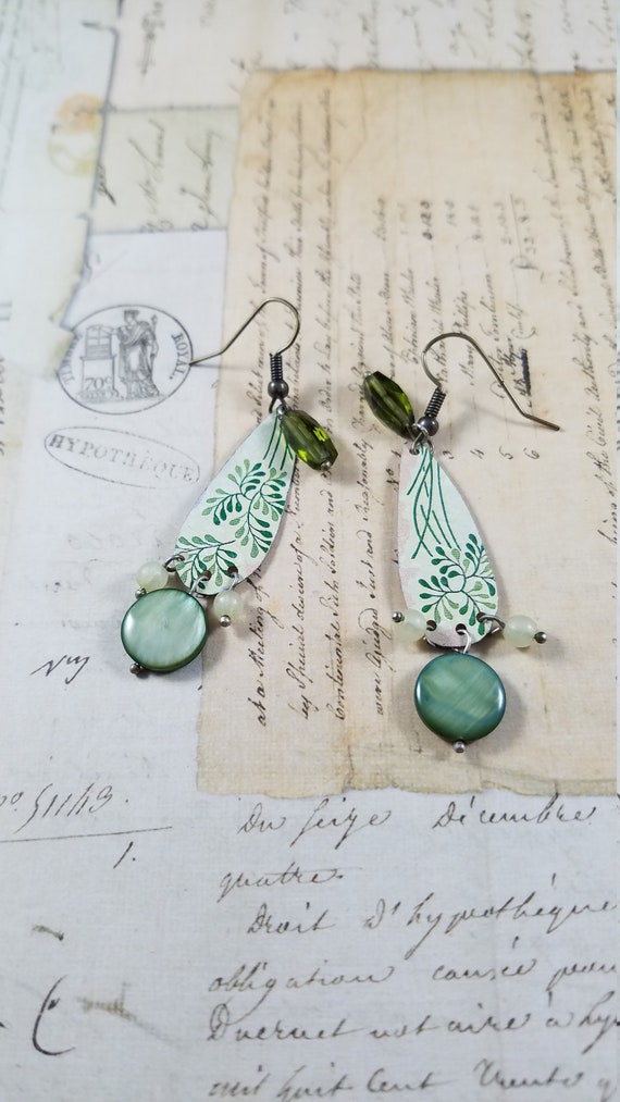 Art Deco Tin Boho Dangle Earrings