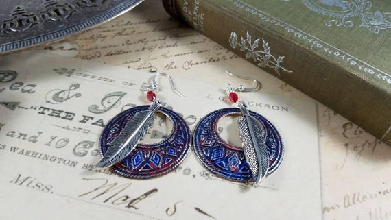 Tribal Feather Hoop Earrings