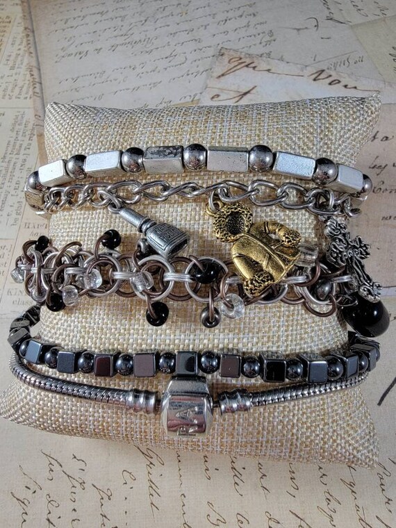 Mixed Metal Chain Bracelets; 5 Bracelets to Wear or Upcycle #B95; Costume Bracelets Lot
