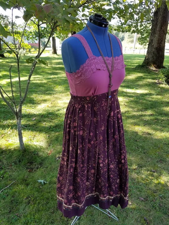 Mauve and Burgundy Floral Boho Gypsy Dress