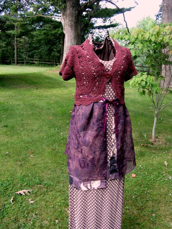 Long Gypsy Boho Hippie Vest Made with Upcycled Crochet Bolero and Skirts