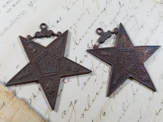 Antique Bronze OES Pentagram Pendant Pack of 2; Order of Eastern Star Medal; Antique Rustic Star Pendant; Pentagram Charm; Witchy Star Charm