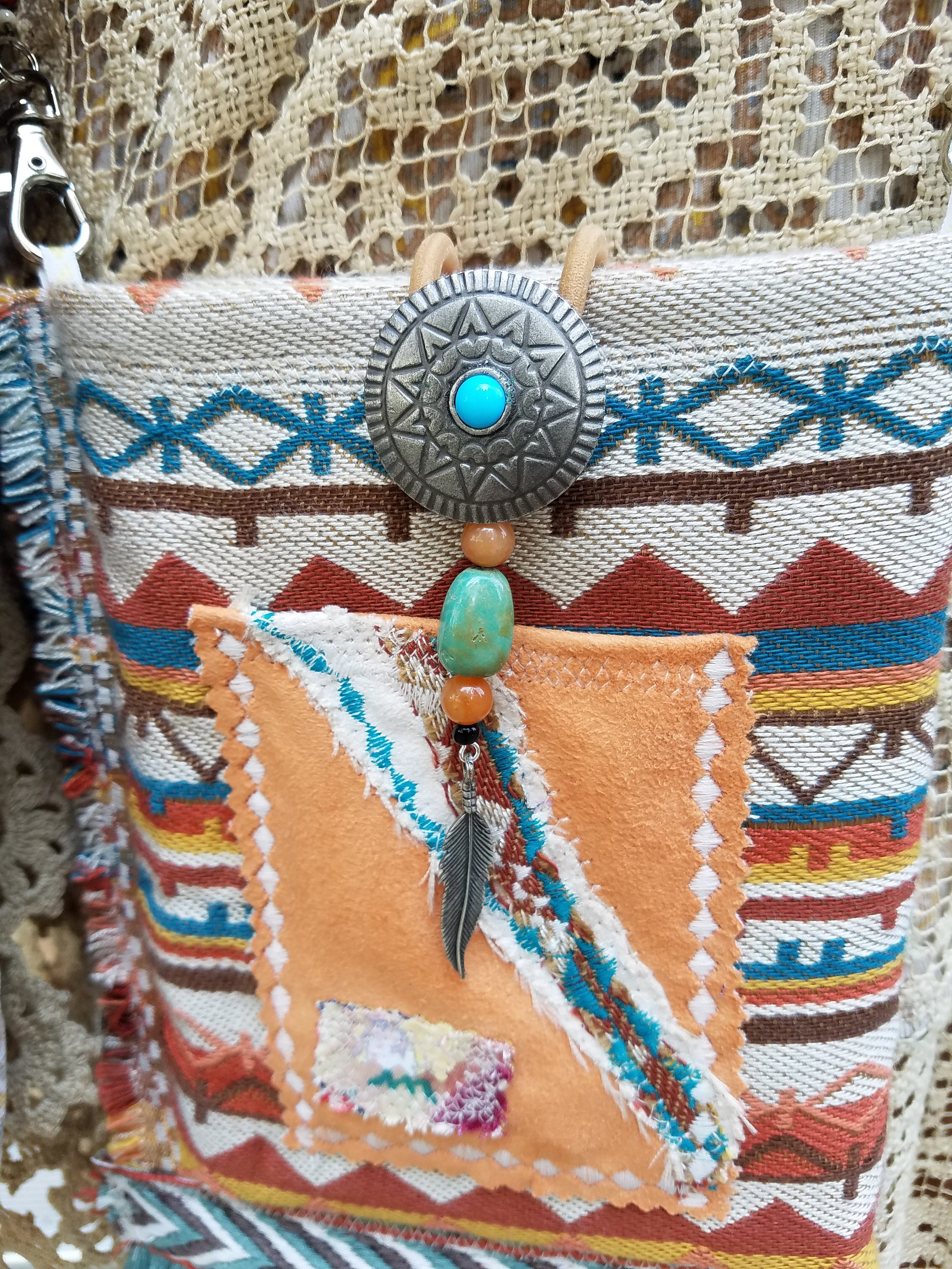 Tribal Southwestern Beaded Cross Body Handbag for Boho Gypsy Hippie