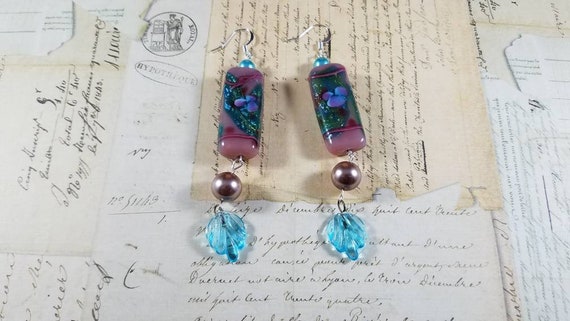 Mauve Forget Me Not Dangle Earrings
