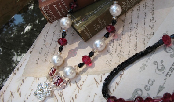 Berries and Pearls Necklace with glass cane beads
