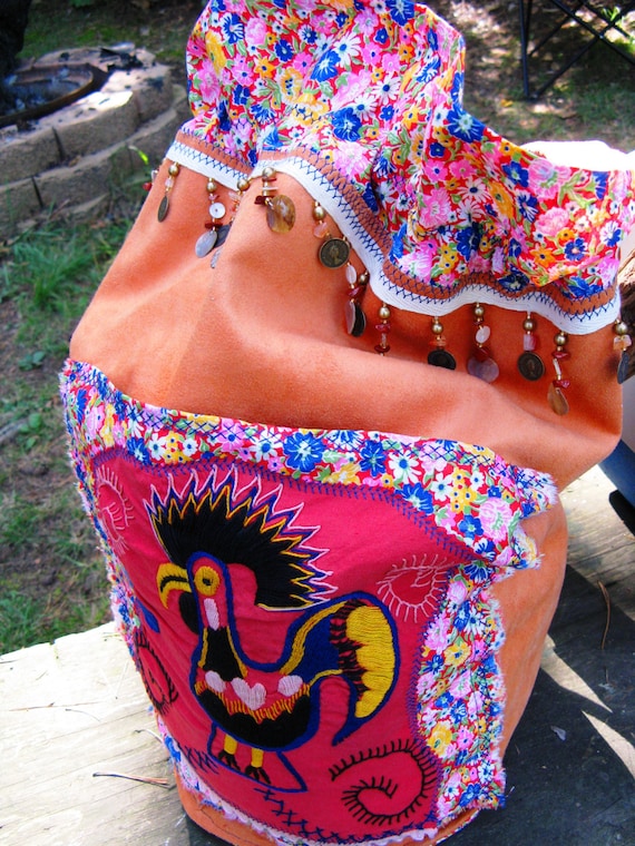 Rooster Dufflebag; Orange Tote Bag; Nomadic Carryall Bag; Crazy Quilted Bag; Embroidered Rooster Drawstring Bag; Farm Theme Gym Bag; Rooster