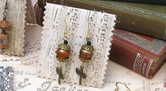 Dragonfly Lampwork Drop Earrings