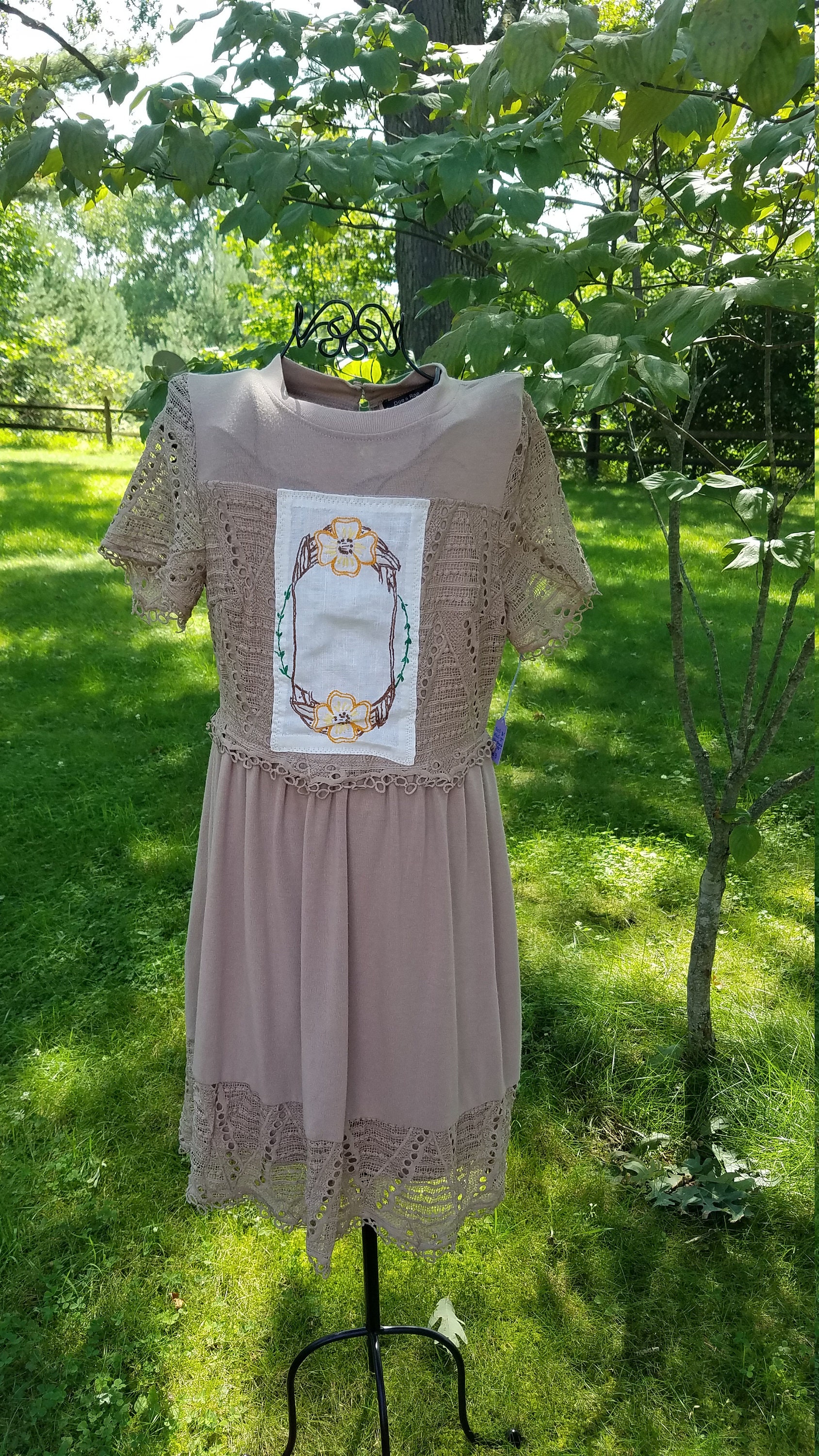 Beige Lace Shabby Chic Cowgirl Boho Gypsy Dress