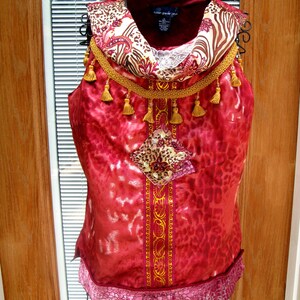 Tribal Cheetah Camisole Top romantic feminine top with applique and bead embroidery