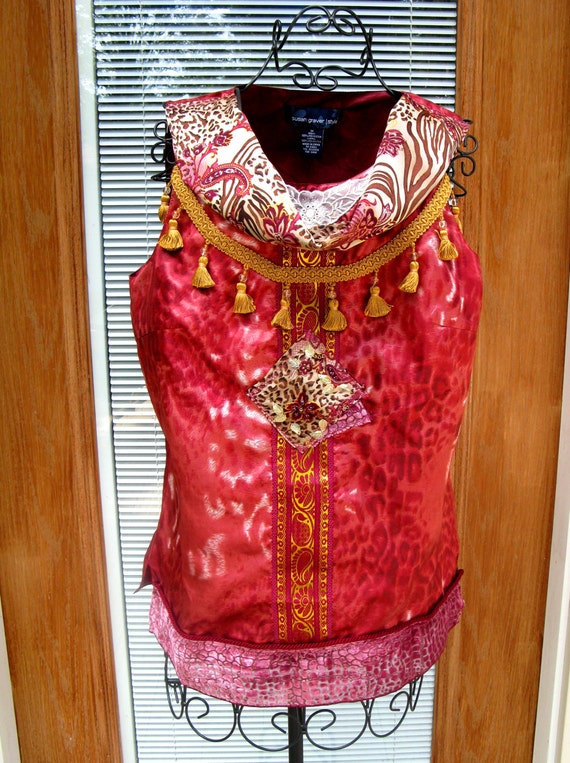 Tribal Cheetah Camisole Top romantic feminine top with applique and bead embroidery