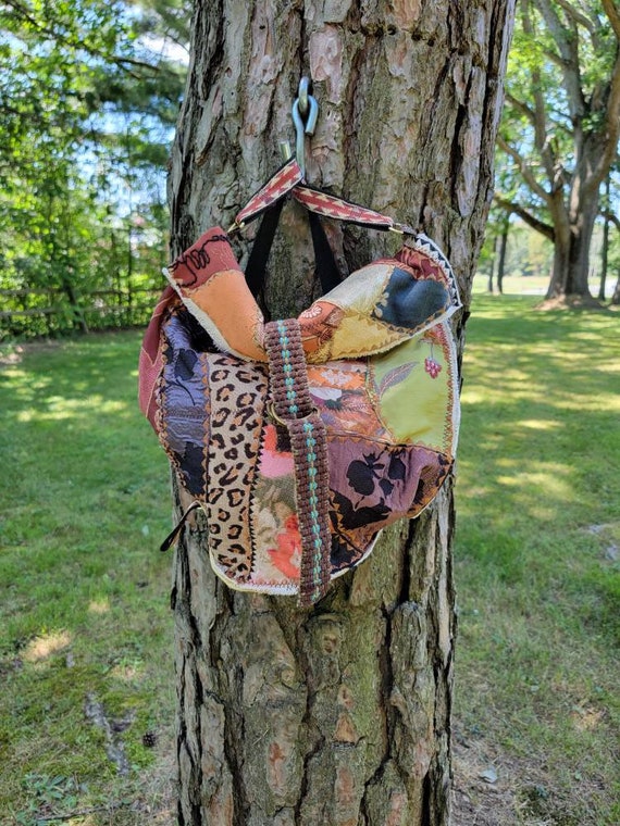 Crazy Quilted Gypsy Boho Backpack Bookbag Carryall Tote