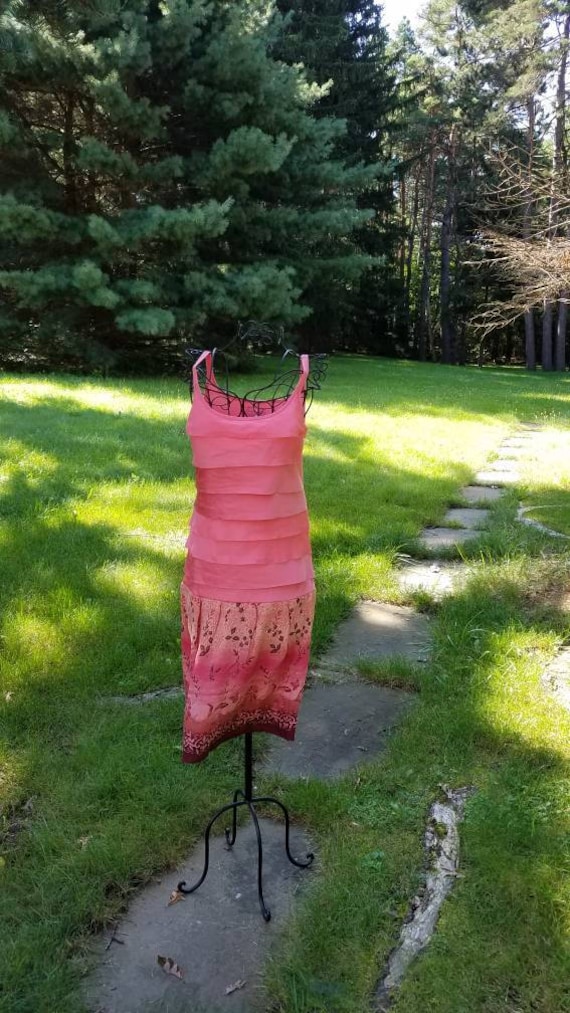 Coral Sunset Cowgirl Boho Gypsy Dress, Silky Coral Dressy Dress for Valentine's Day, Special Occasion Warm Weather Dress
