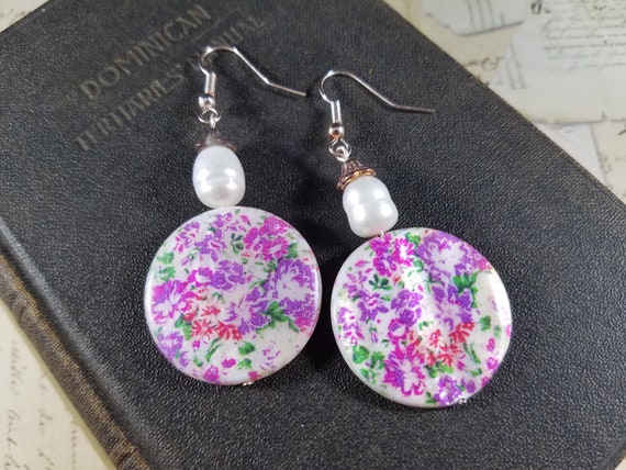 Floral Dream Earrings;Purple Floral Drop Earrings; Fall Florals Beaded Earrings; Beaded Dangle Earrings