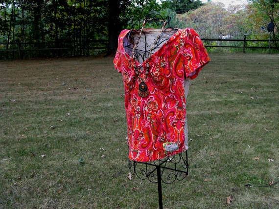 Sunset Fall Open Lace Back Tunic Top Altered Couture Eco-Clothes Wearable Art