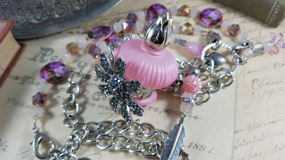 Perfume Bottle Assemblage Pendant Necklace