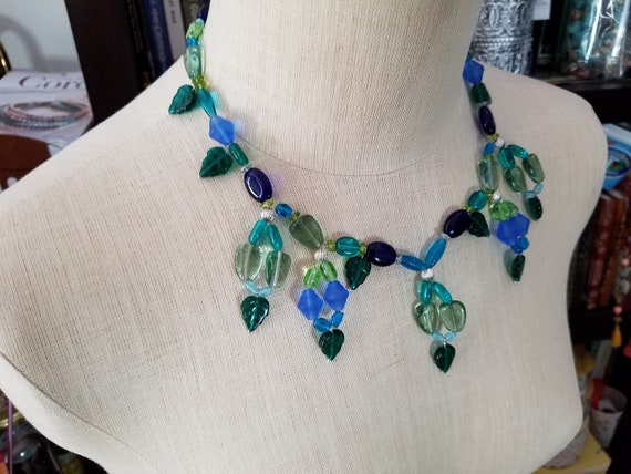 The Vine Gypsy Boho 18" Beaded Necklace with glass leaf beads