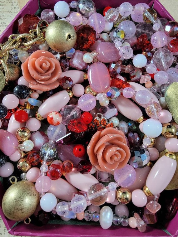 Pink and Red Bead Soup Jewelry Making Kit; Valentine's Bead Soup; Earring Making Kit K13
