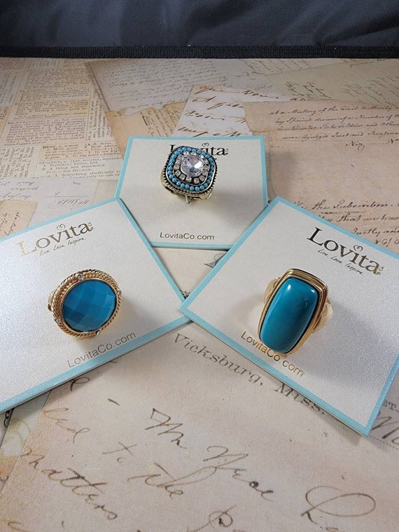 Brand New Lovita Stretch Rings Turquoise and Gold Colors NWT