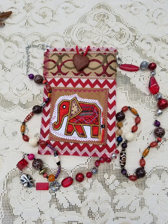 Tribal Elephant Beaded Cross Body Handbag for Boho Gypsy Hippie