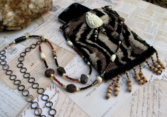 Tiger Tribal Beaded Cross Body Handbag for Boho Gypsy Hippie