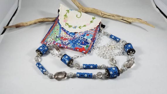 Festival Crossbody Handbag; Embroidered Amulet Bag; Crazy Quilted Small Purse; Shabby Chic Coin Purse; Fiber Art Purse; Shabby Medicine Bag