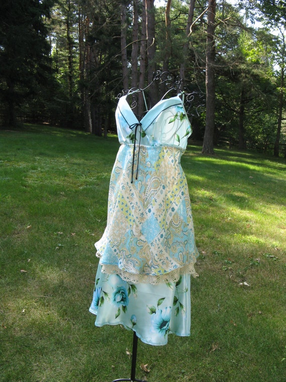 Art to Wear Gypsy Fairy Boho Romantic Shabby Chic Upcycled Slip Dress for Bridesmaid or Nice Occasion