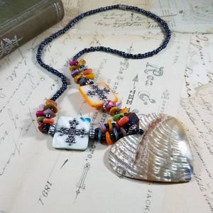 My Heart is at the Beach  Beaded Boho Pendant Necklace