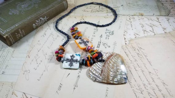 My Heart is at the Beach  Beaded Boho Pendant Necklace