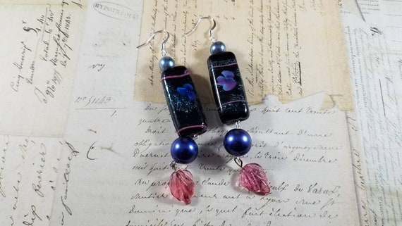 Black Forget Me Not Dangle Earrings