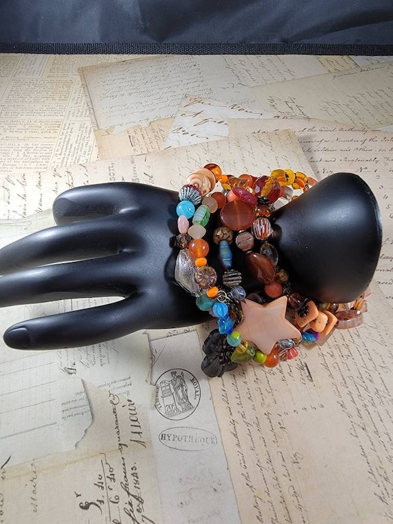 Bohemian Eclectic Beaded Bracelet Set of 5; Multicolor Boho Bracelet Set; Beaded Bangle Bracelets; Fun Art Layered Stackable Bracelets
