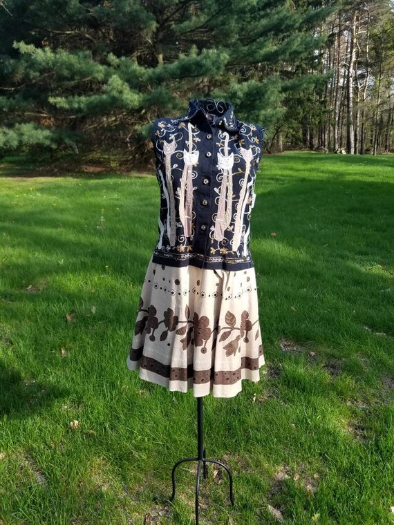 Pussy Cat Black and Beige Boho Sleeveless Dress