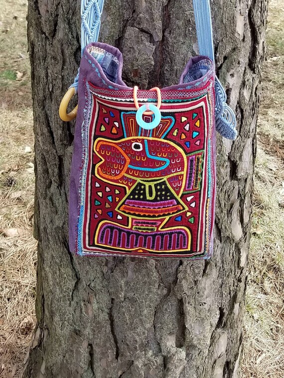 Embroidered Fish Festival Bag Handbag for Boho Gypsy Hippie, Purple Ultrasuede Embroidered Purse, Colorful Boho Purse, Gypsy Purse