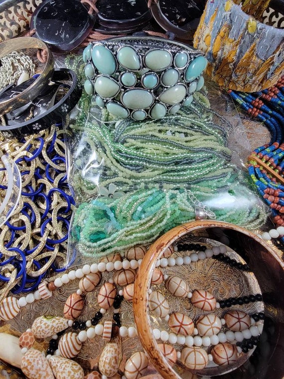 Aqua Green Vintage Costume Jewelry Making Destash Box #67