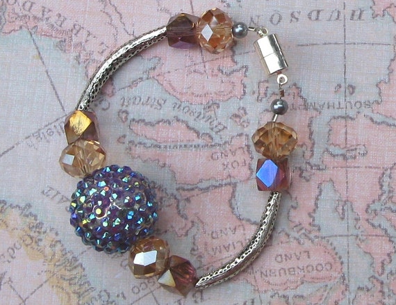 Lavender Aurora Borealis Beaded Bracelet with Cut Crystal, Iridescent Purple Beaded Bracelet; Crystal Beaded Bracelet; Stackable Bracelet