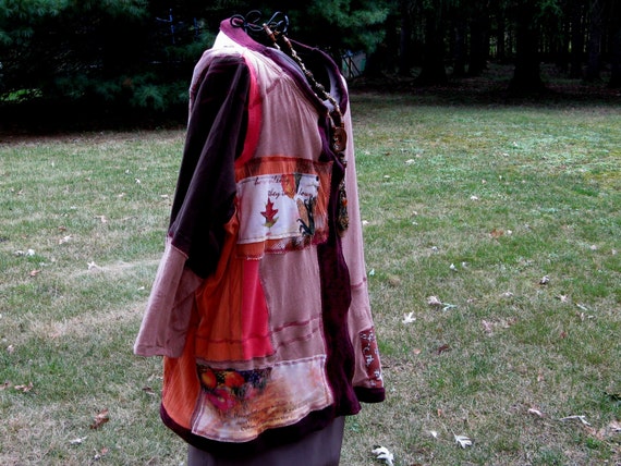 Autumn Cardigan Wrap Altered Couture Eco-Clothes Wearable Art Jacket
