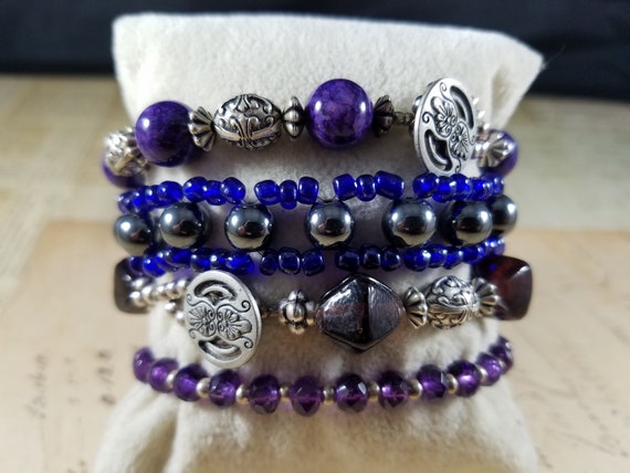 Purple Beaded Vintage Bracelets Lot #B79; Costume… - image 10