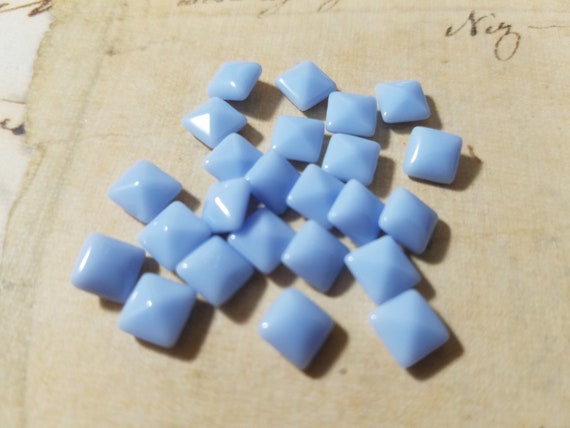 Blue Vintage Glass Square Bezels 6/6 mm package of 24; Made in Western Germany; Baby Blue Square Bezels; Vintage Milk Glass Rhinestones