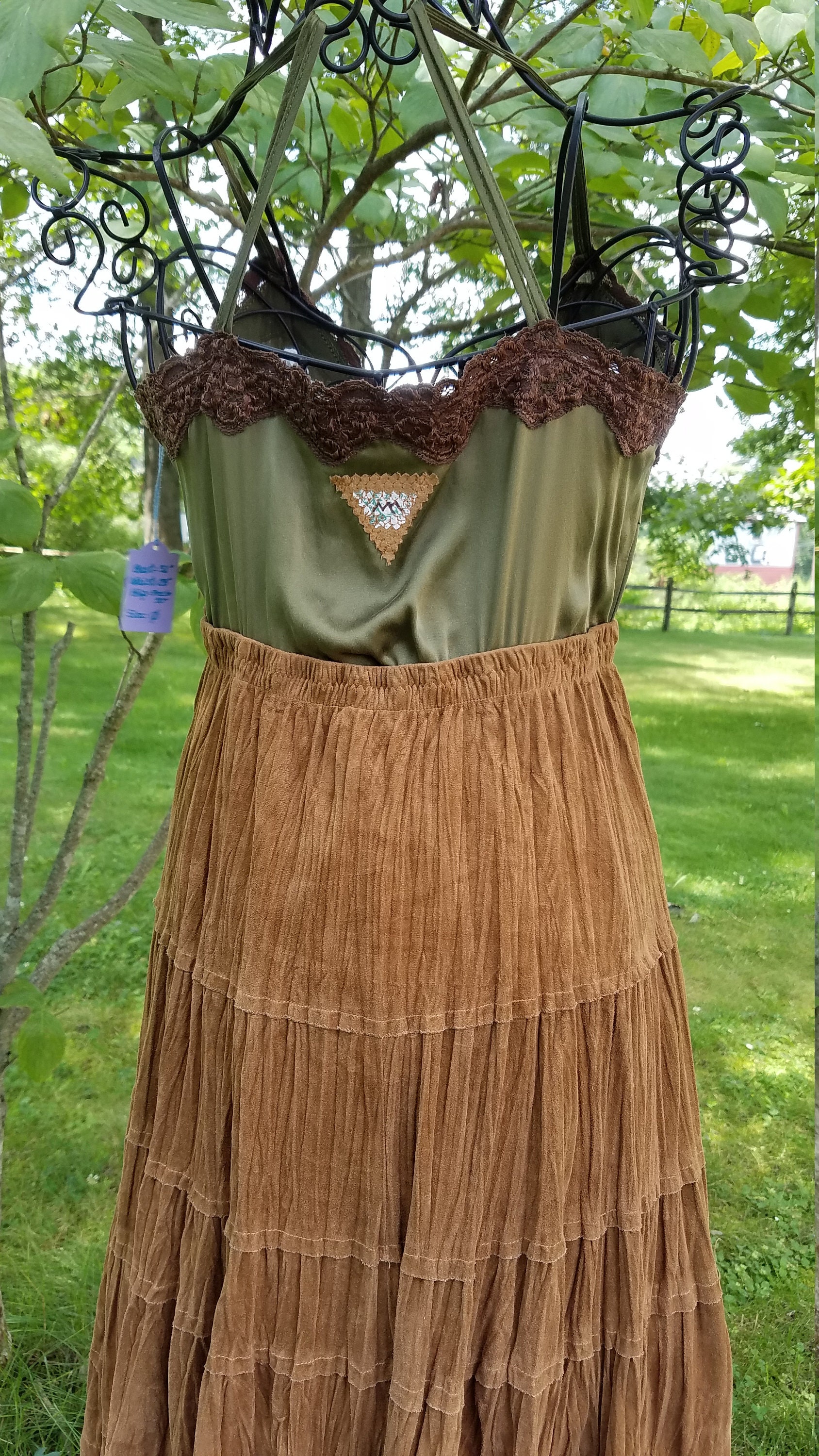 Brown and Green Cowgirl Boho Gypsy Sun Dress