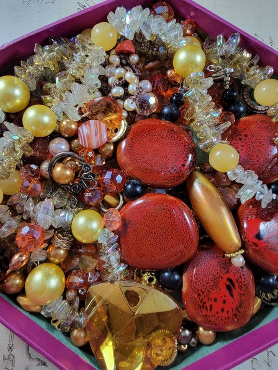 Orange and Yellow Jewelry Making Kit K12; Autumn Colors Bead Soup Mix; Earring Making Kit; Bracelet Kit; DIY Jewelry Set