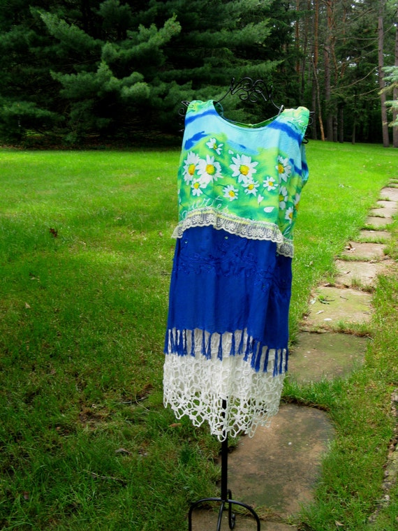 Art to Wear Lazy Daisy Crazy Summer Tunic for Gypsy Fairy Boho Romantic Lady