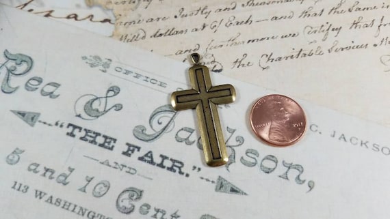 Antiqued Brass Cross Pendant Metal Stamping