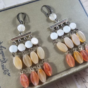 Autumn Chandelier Earrings; Pumpkin Orange and Yellow Beaded Drop Earrings; Bone Ombre Orange Lucite Fall Beaded Earrings; Neutral Beaded