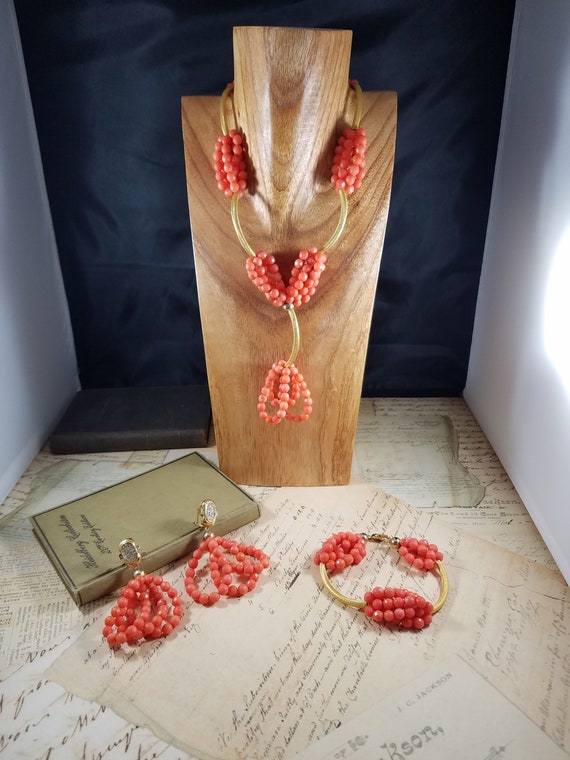 Coral Pink Crystal Glamorous Jewelry Set; Prom Je… - image 3